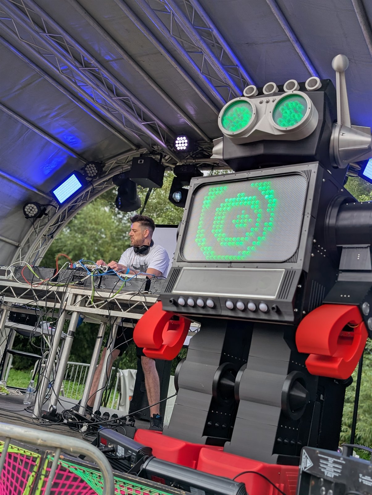 Close-up of a Disco Robot performing on stage