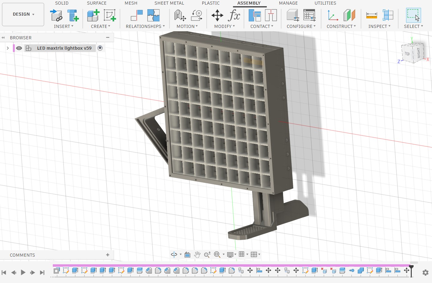 Fusion 360 design of a modular Overscan pixel box and mounting bracket