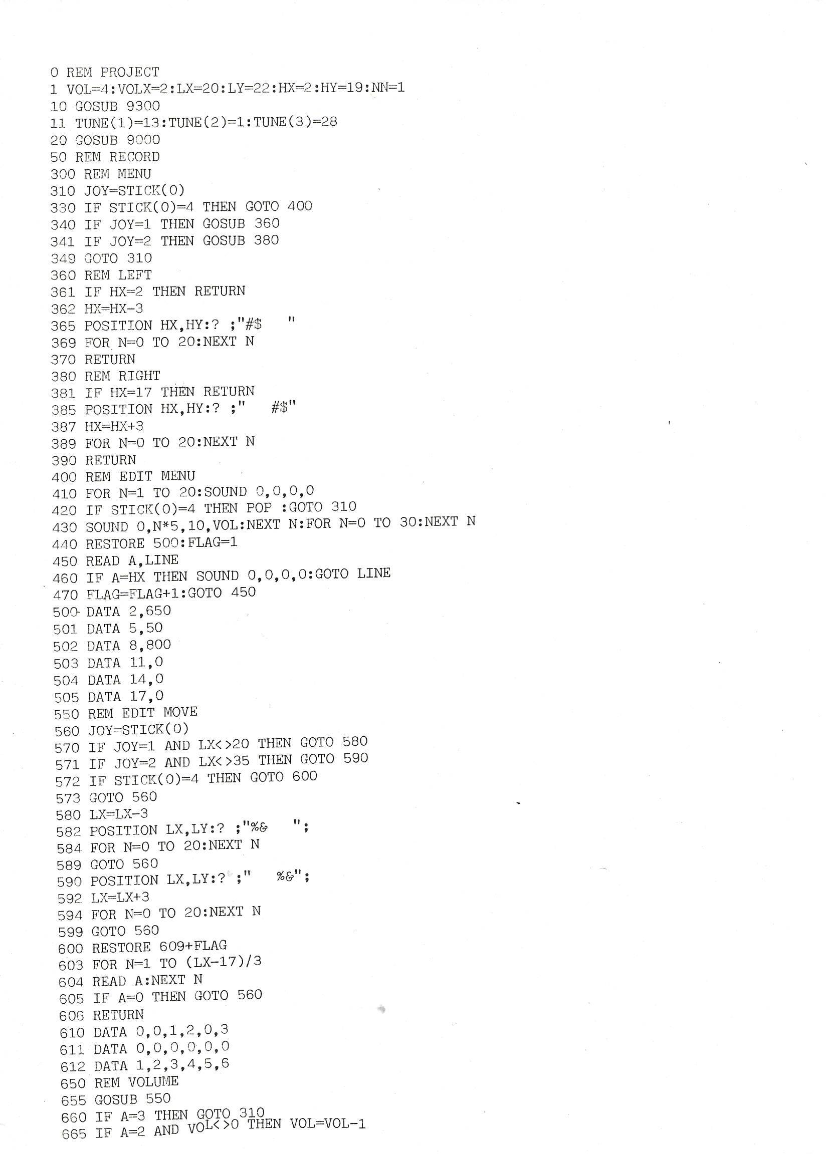 BASIC program listing 1
